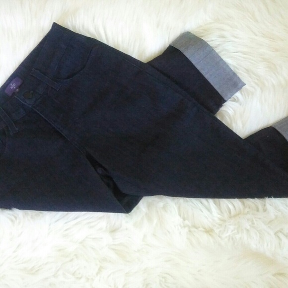 NYDJ Dark Rinse Crop Jeans Rhinestone Tab - Picture 2 of 8